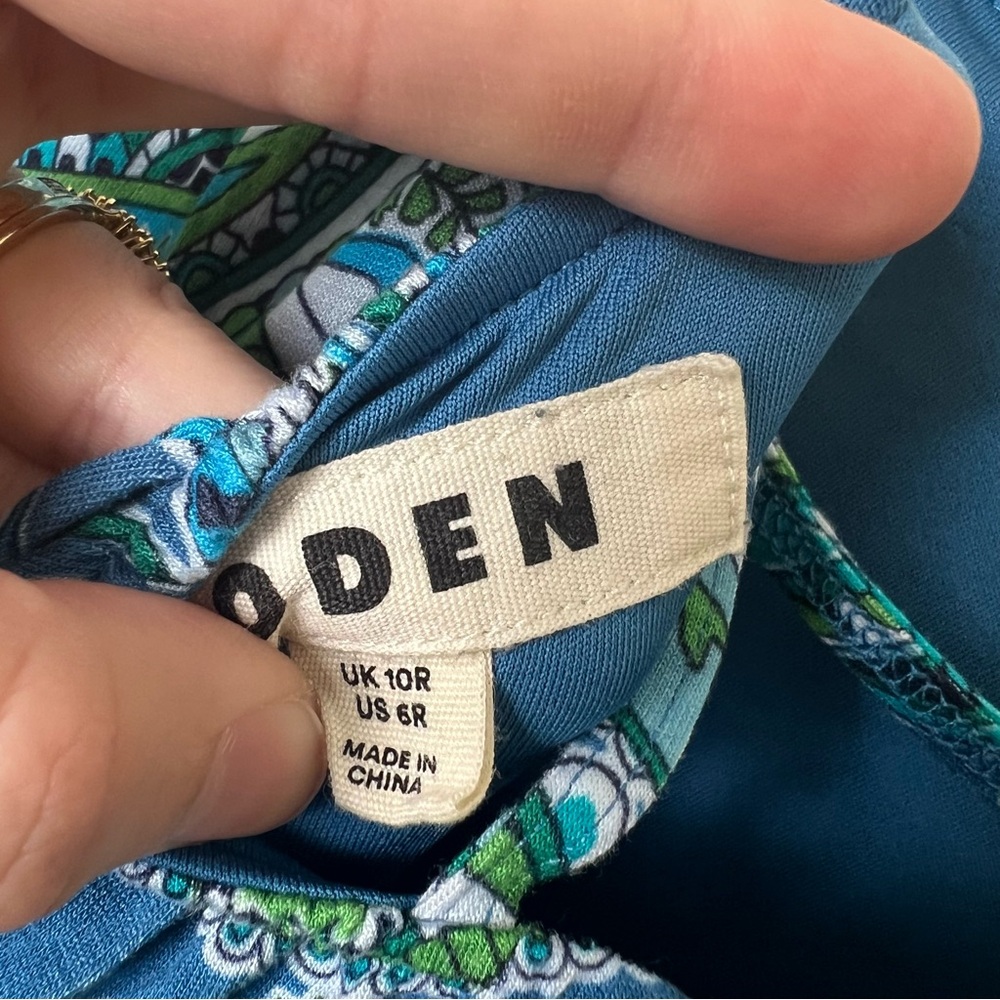 Boden Paisley Blue Green Jersey Maxi Dress Cut Out Back Tiered Pockets Size 6 - Picture 11 of 14